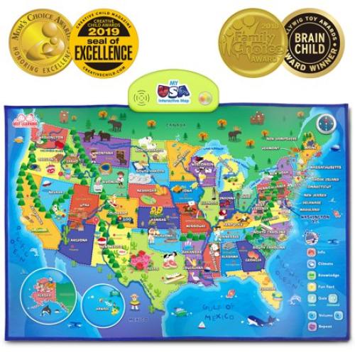 BEST LEARNING i-Poster My USA Interactive Map - Educational Smart Talking US Poster Toy for Kids Boy or Girl Ages 5 to 12 Years
