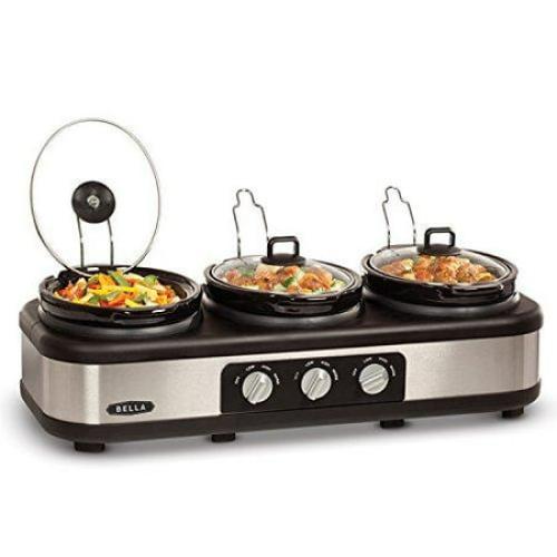 Bella 3X1.5QT Oval Triple Slow Cooker with Lid Rests