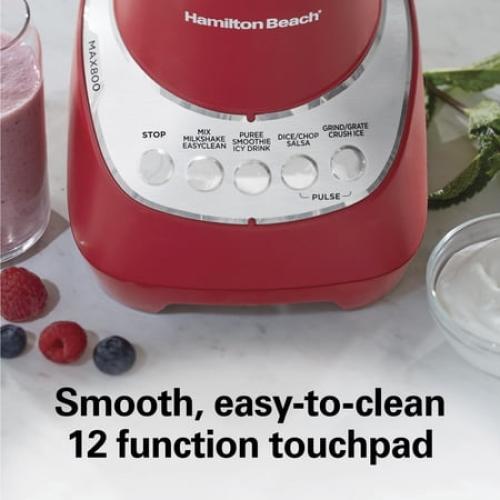 Hamilton Beach Wave Action Quiet Blender, 48 oz. Glass Jar, 12 Blending Functions, Red, MISSING CONTAINER