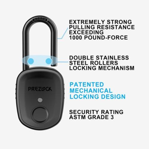 Fingerprint Padlock with Key Backup, 2keys, Prezlock, 51mm Alloy Metal Body with 1-1/8 inch Boron Shackle, Suitable for Outdoor and Heavy Duty.