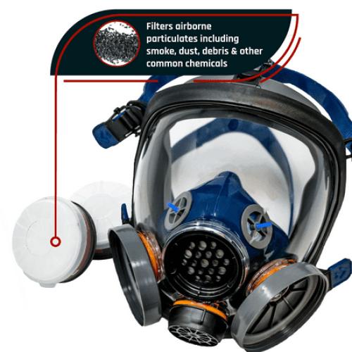 Parcil Safety PT-100 Organic Vapor Full Face Respirator Gas Mask - Dual Activate Filtration - Impact Resistant Lens - Never-Fog Technology