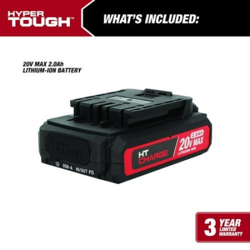 Hyper Tough 20-Volt Max Lithium-Ion 2.0Ah Battery Pack with USB-a and USB-c Ports