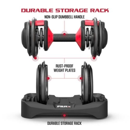 FitRx SmartBell 1 Pack, 25lbs. Quick-Select 9 in 1 Adjustable Dumbbell for Home Gym, 5-25lbs. Weight in 2.5lbs Increments