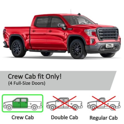 Voron Glass In-Channel Extra Durable Rain Guards for Trucks GMC Sierra 1500 2019-2026 Crew Cab, Window Deflectors, Vent Window Visors, 4 Pieces - 220089v