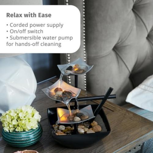 Homedics Envirascape Silver Springs Indoor Water Fountain, with Natural River Rocks, Soothing Nature Sounds, Zen Relaxation