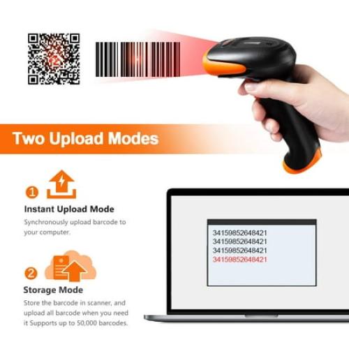 Tera Wireless 2D QR Barcode Scanner with Stand Bluetooth 2.4GHz USB Wired Handheld Bar Code Reader for Price Check HW0001