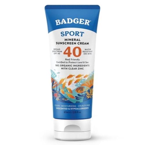 Badger Sport Mineral Sunscreen Cream, SPF 40, Eco Friendly, 2.9 fl oz