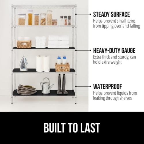 GORILLA GRIP Wire Shelf Liner, Set of 5 Waterproof Shelving Liners, 14x30 Black