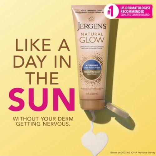 Jergens Natural Glow Firming Daily Moisturizer Medium to Tan Sunless Self Tanner Lotion, 7.5 oz