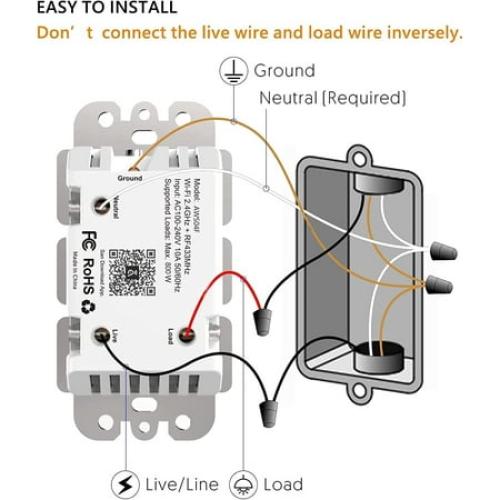 2 Pack Smart Switch with Remote Control with Alexa/Google Home Light Smart Home Electrical Switch Single-Pole 2.4GHz Wi-Fi Timer Wall Switch Neutral Wire Needed