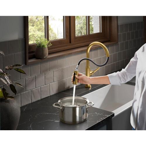 Revolv Single Handle Pull Down Sprayer Kitchen Faucet in Vibrant Brushed Moderne Brass