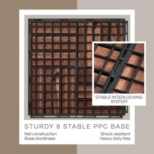 THYOI 10 Pcs Interlocking Deck Tiles 12 x 12, Patio Flooring Outdoor Waterproof, Acacia Wood Tiles All Weather, Floor Tiles for Balcony, Backyard, Indoor and Outdoor use (Round Joint, Dark Brown)