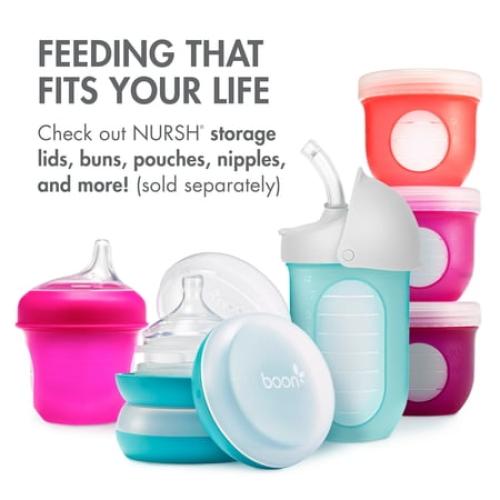 Boon NURSH Reusable Silicone Pouch Baby Bottles – Stage 2 Medium Flow – 8oz – Marble (3pk)