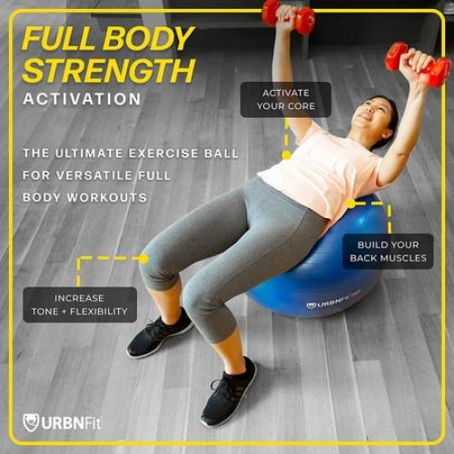 URBNFit Exercise Ball - AntiBurst Swiss Balance Ball w/ Pump - Fitness Ball Chair for Office, Home Gym - Silver, 55CM