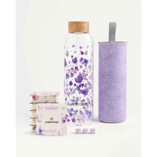 Waterdrop BPA Free Glass Water Bottle,Insulating Neoprene Sleeve/Bamboo Screw Cap, Boost, 20 fl oz