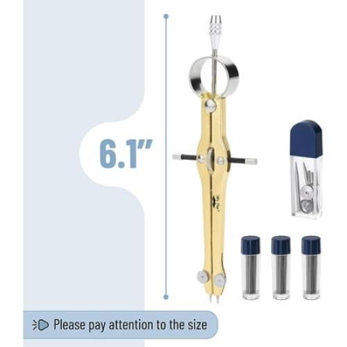Mr. Pen- Professional Compass for Geometry, Gold with Extra Leads, Metal Compass with Lock, Drawing Compass, Geometry Compass, Math Compass, Compass Drawing, Drafting Compass, Drafting Tools