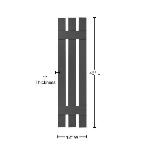 12 in. x 43 in. Lifetime Vinyl Standard Three Board Spaced Board and Batten Shutters Pair Tuxedo Grey (NO TEST)