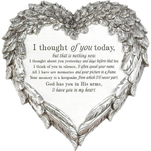 Thought of You Ornate Heart Wings 8 inch Metal Outdoor Decorative Garden Stone