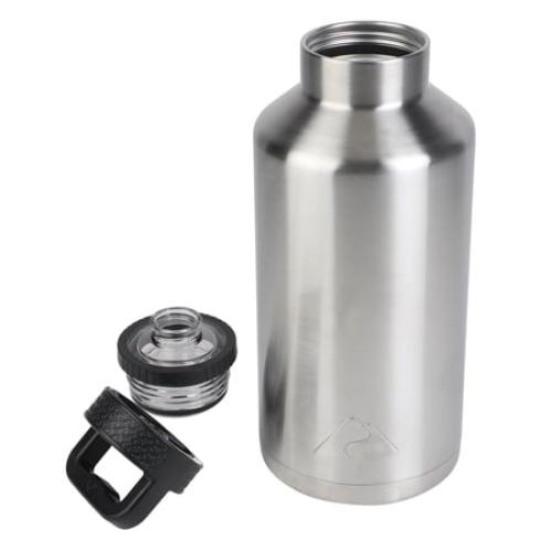 Ozark Trail 64 oz Chug Lid, Double-Wall Vacuum Insulated Stainless Steel Water Bottle, Silver, Keeps Drinks Hot & Cold