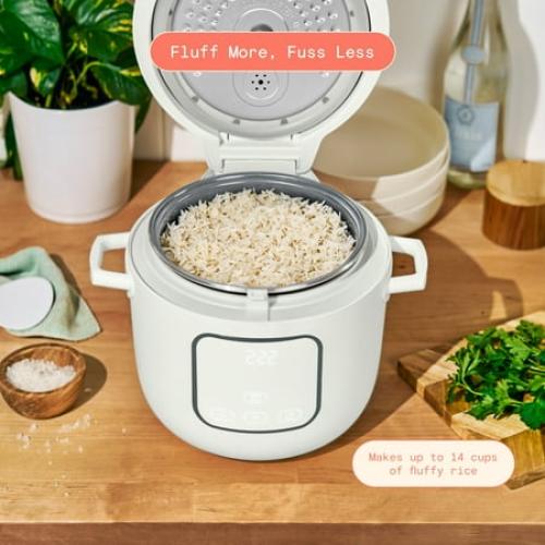 Beautiful 14-Cup Cooked, 6-Cups Uncooked Electric Rice and Grain Cooker, EverGood™ Ceramic Nonstick Coating, White Icing by Drew Barrymore