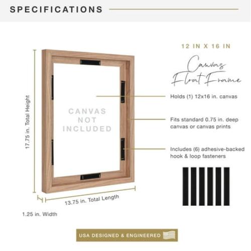 MCS Canvas Float Frames 16x20 Frame, Black Frame for Finished Canvases, Vertical & Horizontal Wall Hanging Large Frame with Adhesive for Canvas Paintings (1-Pack)
