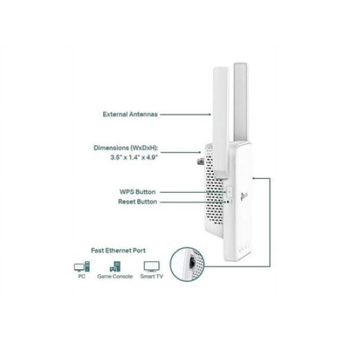 White TP-Link AC1200 WiFi Extender (RE315), Covers Up to 1500 Sq.ft and 25 Devices, 1200Mbps Dual Band WiFi Booster with External Antennas, WiFi Repeater, Supports OneMesh