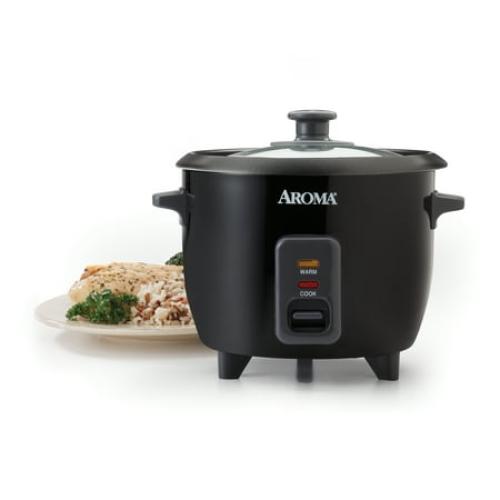 Aroma 6-Cup Electric Rice Cookers, Black - Nonstick Interior