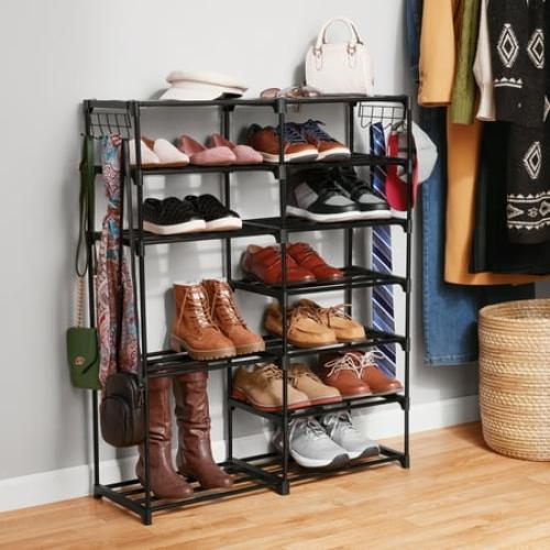 Mainstays 7-Tier Space-Saving Shoe Rack, Holds up to 21 Pairs, Black