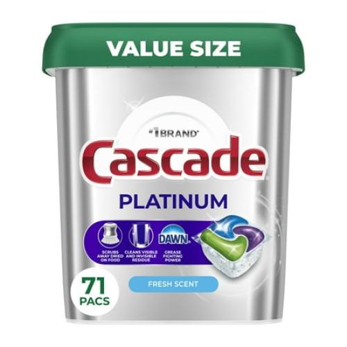 71 pack Value Size Cascade Platinum Dishwasher Pods, Dishwasher Detergent Soap Tabs, Fresh, 71 Count