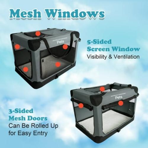 Ashfield & Harkness: Collapsible Soft Dog Crate - 42 - Gray, Sherpa Lined Mat, Durable Mesh Windows, Portable Foldable Pet Kennel, Indoor & Outdoor