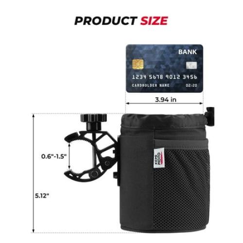 KEMIMOTO Motorcycle Cup Holder, Oxford Fabric Motorcycle Drink Holder with 0.6-1.5 Alligator Clamp, Universal Water Bottle Cup Accessories for Bike, ATV/UTV, Scooter, Boat, Walker