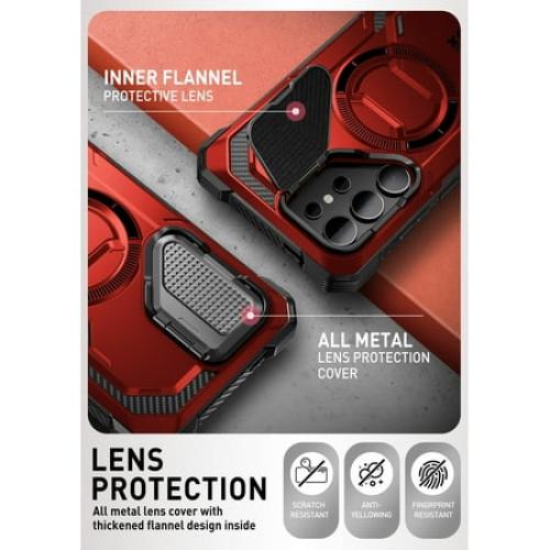 i-Blason Armorbox for Samsung Galaxy S24 Ultra Case with Camera Cover Stand, [Compatible with MagSafe] Full-Body Rugged Protective Case with Built-in Screen Protector & Kickstand (Ruddy)