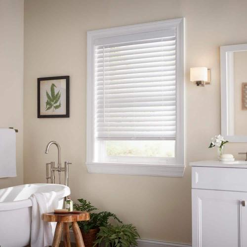 Size 22.5x48 Color White Home Decorators Collection White Cordless Faux Wood Blinds for Windows with 2 in. Slats - 23 in. W x 48 in. L (Actual Size 22.5 in. W x 48 in. L)