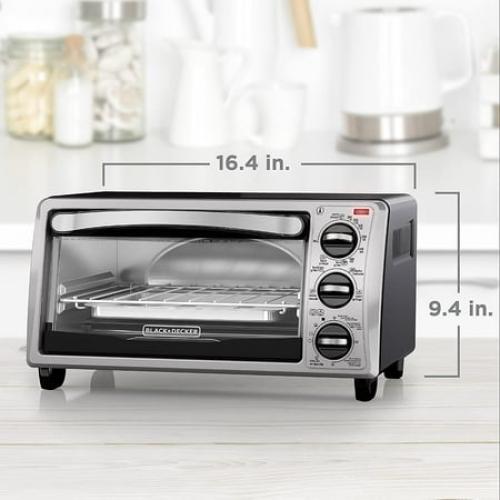 BLACK DECKER 4-Slice Convection Oven, Stainless Steel, Curved Interior fits a 9 inch Pizza, TO1313SBD