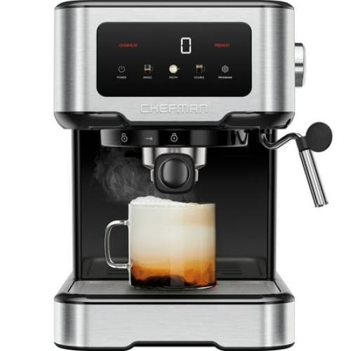 Chefman CraftBrew Espresso Machine w/ Steam Wand and Touch Controls – Stainless Steel, New