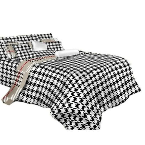 Twin Size Duvet Cover Sheets Set - Houndstooth Check