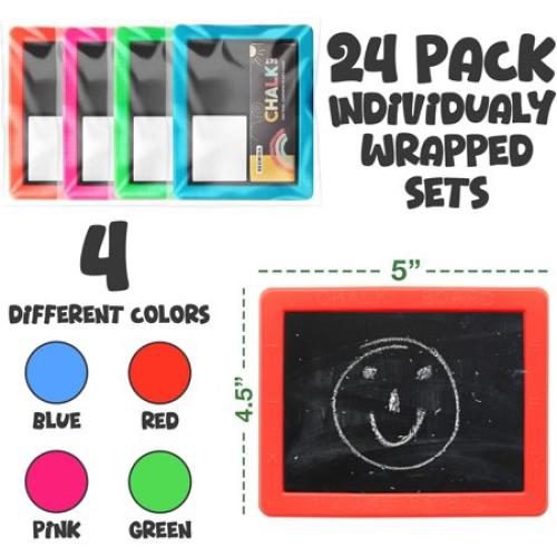 Mini Chalkboard For Kids - (Pack of 24) Goodie Bags Stuffers For Kids Mini kids chalkboard Each with 2 Chalk Sticks, and 1 Eraser for Boys and Girls Birthday Party Favors Birthday Goodie Bags