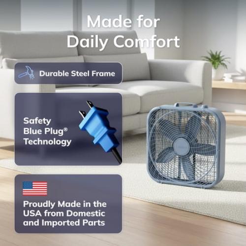Lasko Cool Colors 20 3-Speed Energy Efficient Box Fan, Laguna Blue, B20312