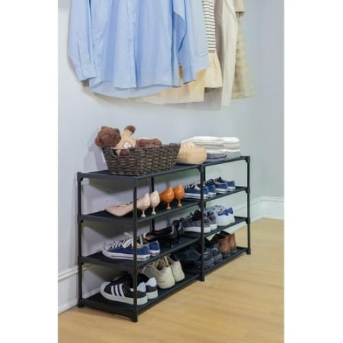 Mainstays 4-Tier Shoe Rack Storage Organizer, Rich Black, 24 Pairs, Iron Poles & Plastic Connectors