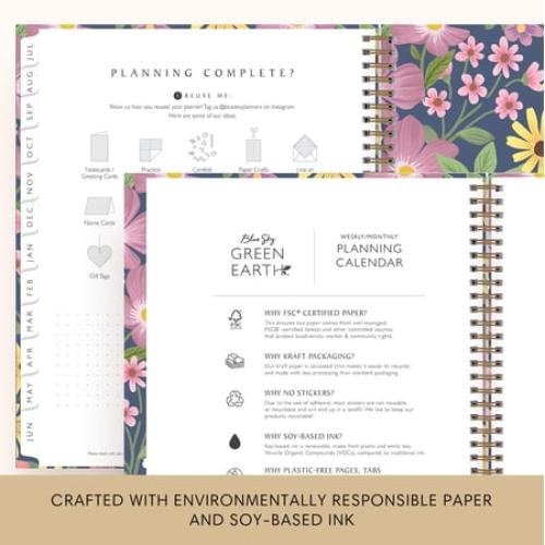 Blue Sky Sustainability 2026-2027 Weekly and Monthly Academic Year Planner Calendar, July 2026 - June 2027, 8.5 x 11, Flexible Cover From Recycled Plastic, Laminated Tabs, Storage Pocket, Gail