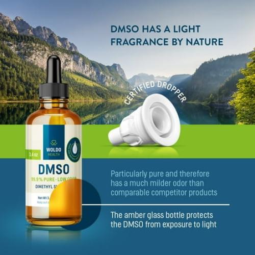WoldoHealth DMSO 99.9% Pharmaceutical Grade - FT-IR Verified Dimethyl Sulfoxide, Low Odor Solvent in Glass Bottle with Precision Dropper (3.38 oz)