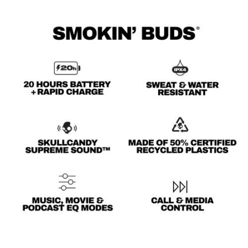 Skullcandy Smokin' Buds XT True Wireless in-Ear Earbuds, Black