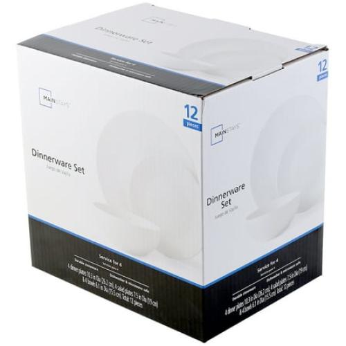 Mainstays Glazed White Stoneware Dinnerware Set, 12-Pieces