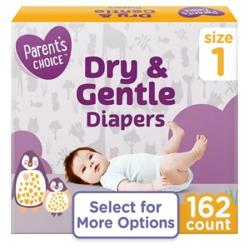 Parent's Choice Dry & Gentle Diapers Size 1, 162 Count