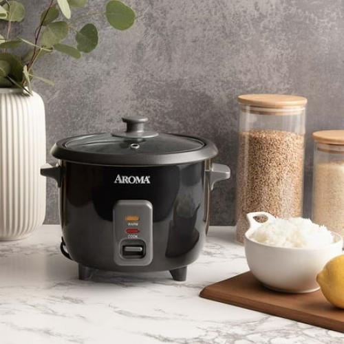 Aroma 6-Cup Electric Rice Cookers, Black - Nonstick Interior