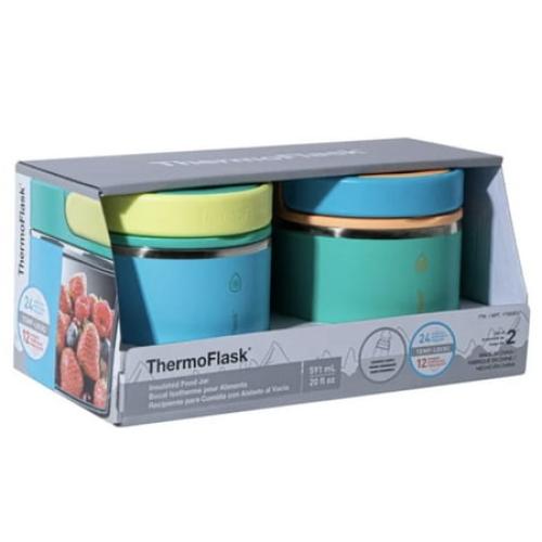 Thermoflask 20 oz Insulated Food Jar, 2-Pack, Pink and Blue, Hot 12 Hours Cold 24 Hours (Blue and Green)
