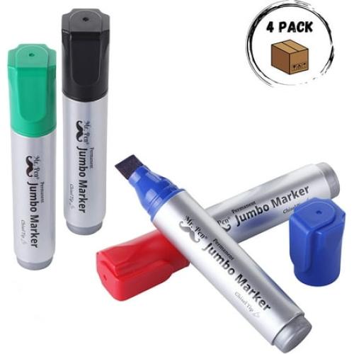 Mr. Pen- Jumbo Permanent Markers, 4 Pack, Assorted Color, Chisel Tip, Large Permanent Markers