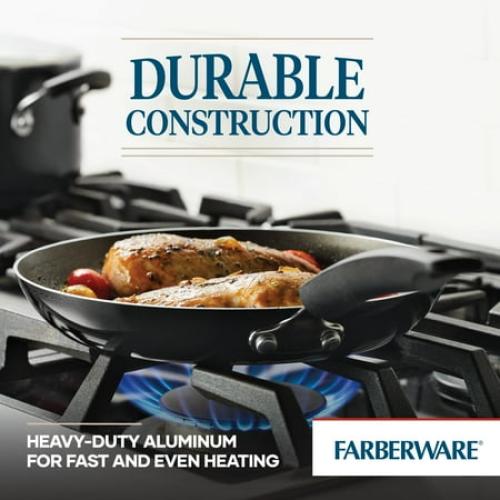 Farberware Easy Clean 22 Pcs Nonstick Cookware Set Includes Griddle Pan and Cooking Tools, Dishwasher Safe, Black