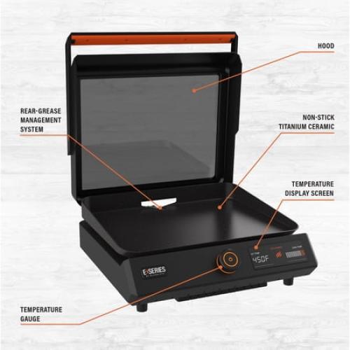 Blackstone E-Series 17 Electric Tabletop Griddle with Hood, Black
