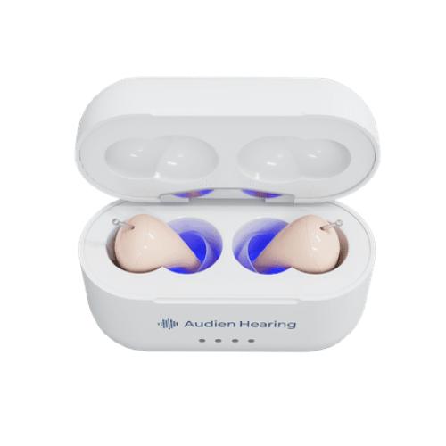 White Case Nude Aid Audien Hearing Atom Pro 2 Rechargeable, over the counter, Hearing Aid, 0.6 lb – Comfortable, Lightweight, Battery